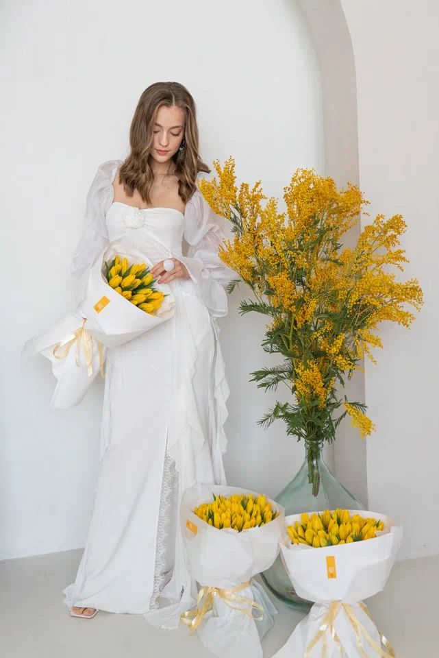 Букет с  тюльпанами Медовый сироп