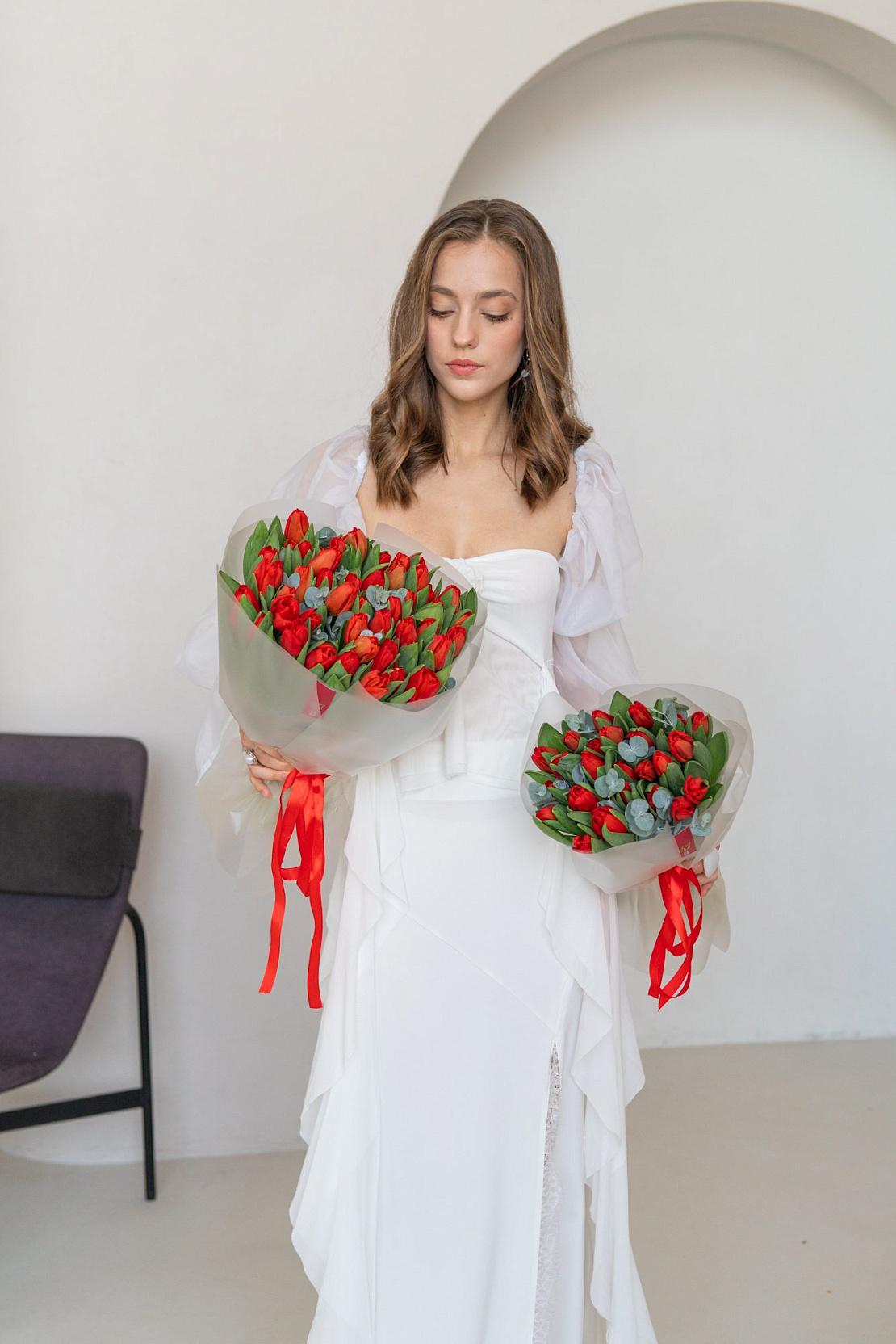 Букет с  тюльпанами Шёлк и мята